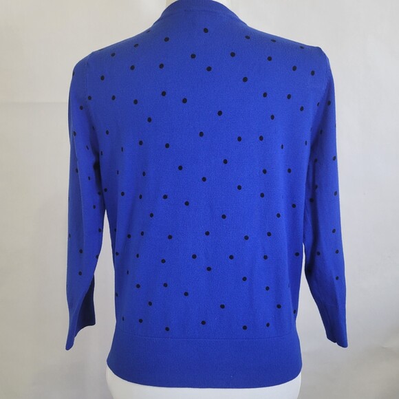 Cable and Gauge 3/4 sleeve cardigan blue and black polka dot size small - Picture 2 of 7